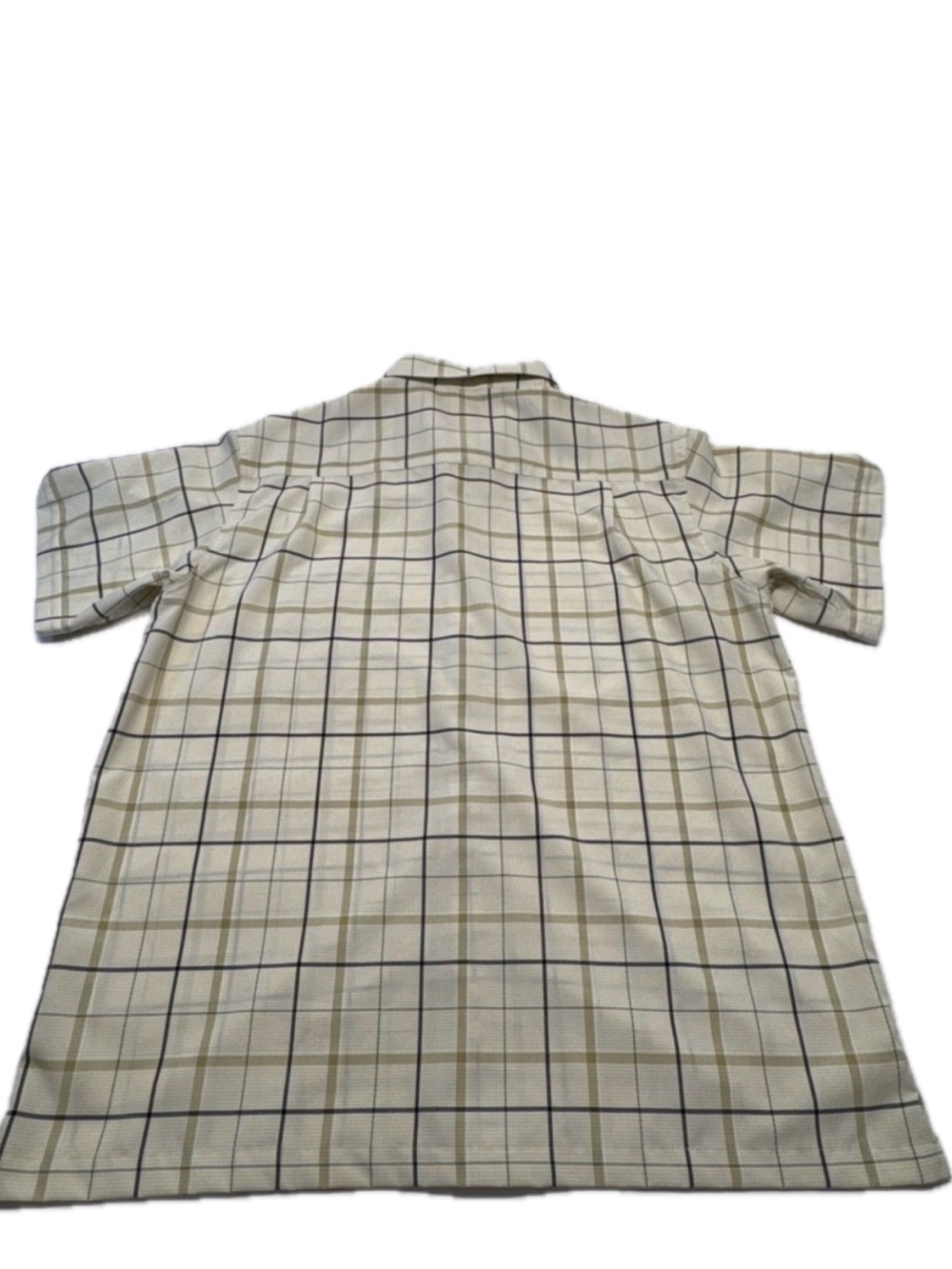 Haggar Short Sleeve Button-Down Shirt - Cream with Black Grid Size XL